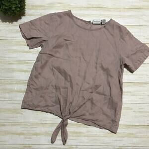 Rachel Zoe 100% Linen Lavender Gray Purple Short Sleeve Tie Front Top Size Small